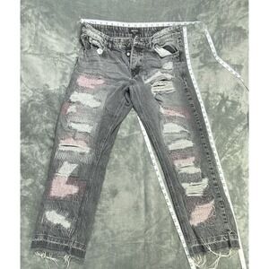 BoohooMAN Jeans Men's 36x29 Bandana Patchwork Streetwear Relaxed Fit Grunge